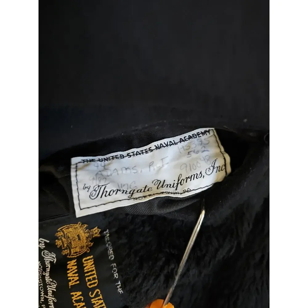 US Naval Academy USN Wool PeaCoat Sz 44 Black Lined Pea Coat Thorngate 1980s